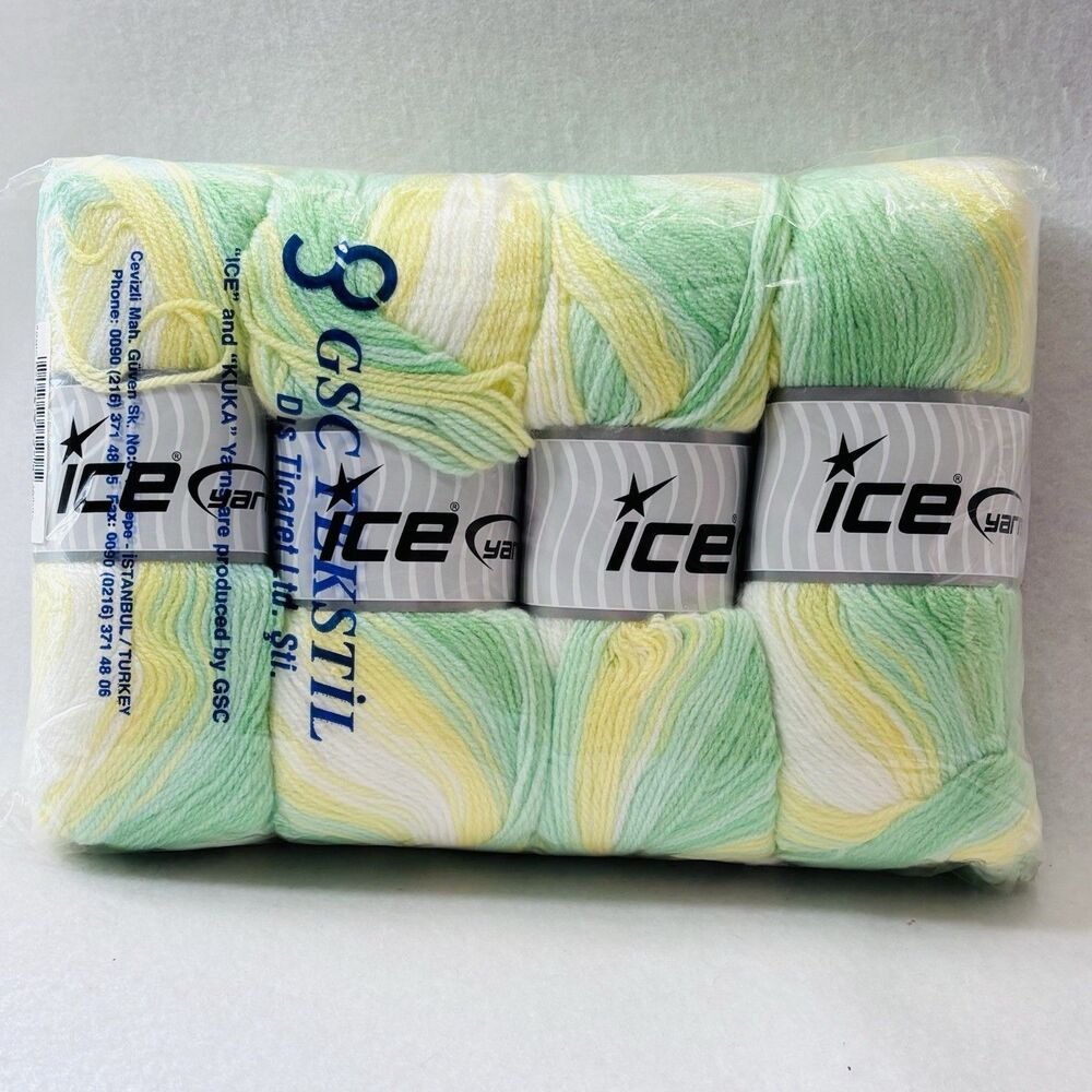 4 Skeins 100 gr ICE YARN Magic Baby 21148 Green Yellow White